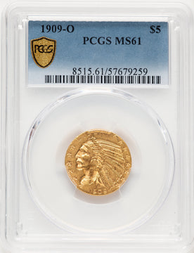 1909-O $5 Indian Half Eagle PCGS MS61