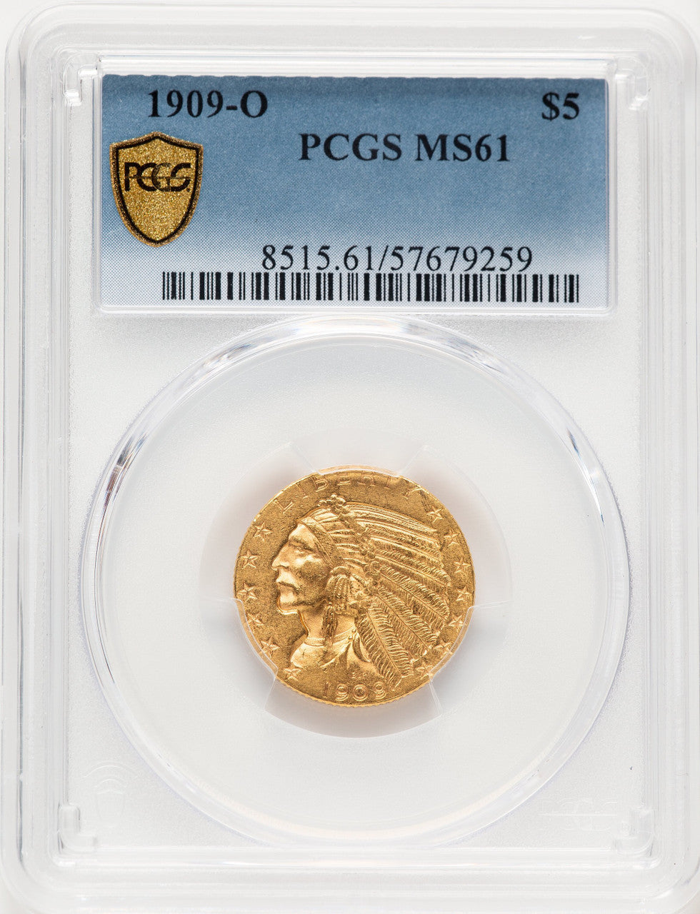 1909-O $5 Indian Half Eagle PCGS MS61