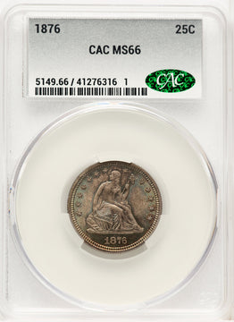 1876 25C Seated Quarter CACG MS66