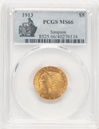 1913 $5 Indian Half Eagle PCGS MS66 (910656001)