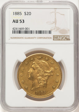 1885 $20 Liberty Double Eagle NGC AU53