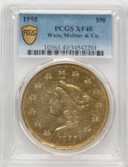 1855 Wass Molitor Fifty Dollar Territorial Gold PCGS XF40