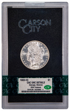 1883-CC $1 GSA Treasure Hoard Morgan Dollar CAC AU50 UNC DETAILS