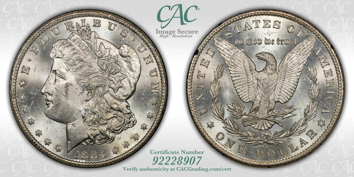 1883-CC $1 GSA Treasure Hoard Morgan Dollar CAC AU50 UNC DETAILS