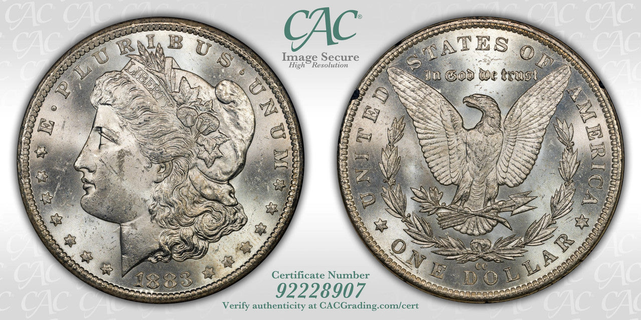 1883-CC $1 GSA Treasure Hoard Morgan Dollar CAC AU50 UNC DETAILS