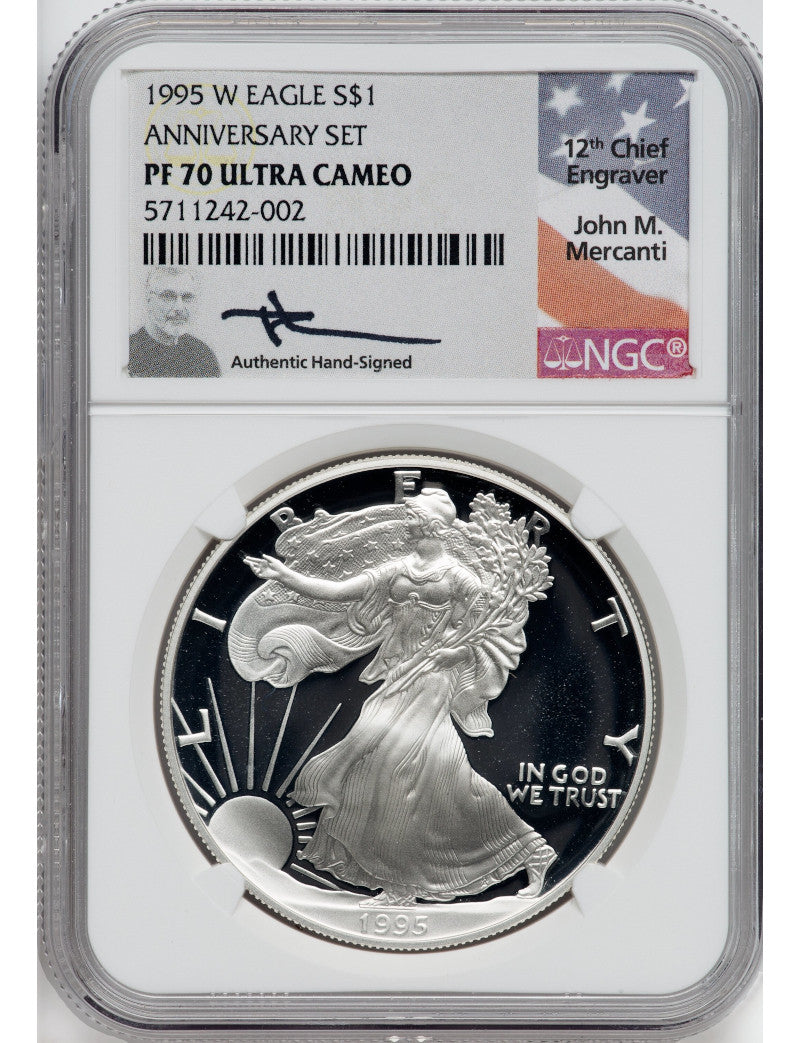 1995-W American Silver Eagle NGC PF70 Ultra Cameo John Mercanti Signed