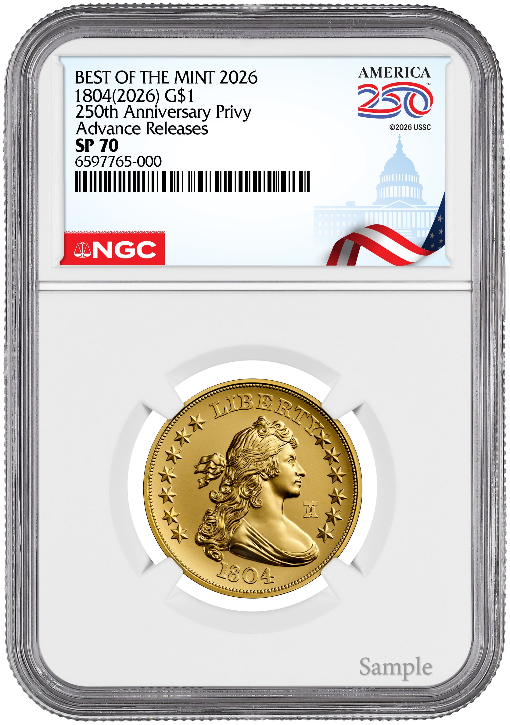 2026 1804 Draped Bust Dollar Gold Coin AR NGC SP70 Congress