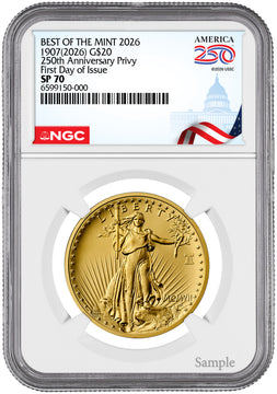2026 Best of the Mint 1907 Saint-Gaudens High Relief Gold Coin FDI NGC SP70 Congress
