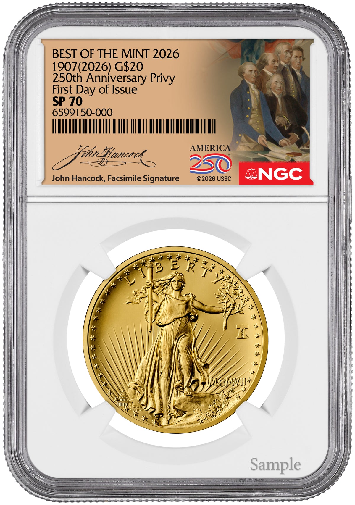 2026 Best of the Mint 1907 Saint-Gaudens High Relief Gold Coin FDI NGC SP70 Hancock