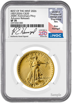 2026 Best of the Mint 1907 Saint-Gaudens High Relief Gold AR NGC SP70 Harrigal