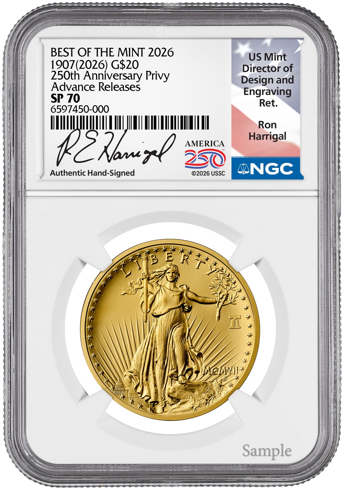 2026 Best of the Mint 1907 Saint-Gaudens High Relief Gold AR NGC SP70 Harrigal