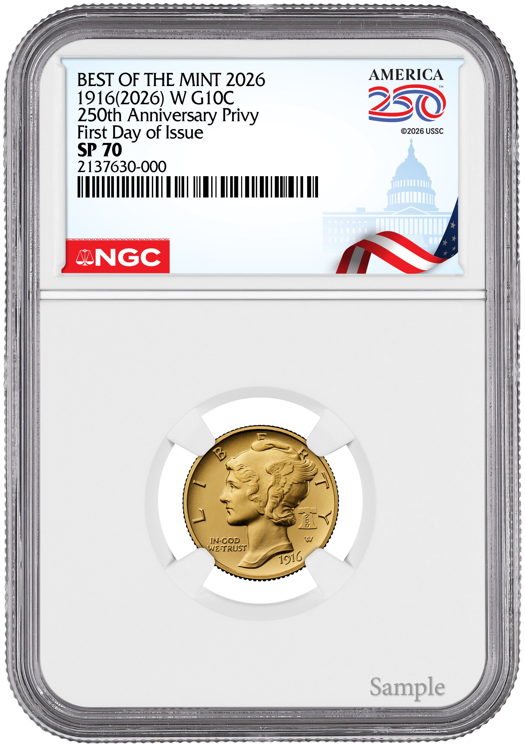2026-W (P) 1916 Mercury Gold Coin Silver Medal Set FDI NGC SP70 Congress