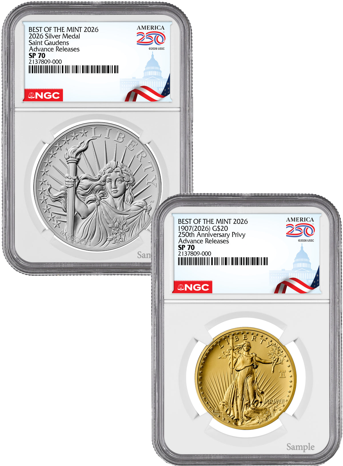 2026 1907 Saint-Gaudens High Relief $20 Gold Coin & Silver Medal Set AR NGC SP70 Congress