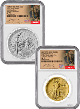 2026 1907 Saint-Gaudens High Relief $20 Gold Coin & Silver Medal Set AR NGC SP70 Hancock