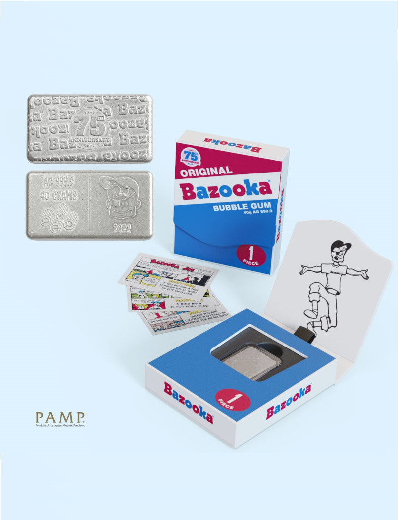 2022 75th Anniversary Bazooka Joe® 40 Gram .9999 Silver Wafer with Comic Strip Box & COA