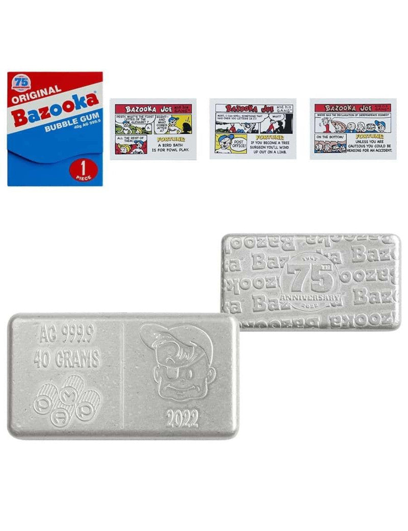 2022 75th Anniversary Bazooka Joe® 40 Gram .9999 Silver Wafer with Comic Strip Box & COA