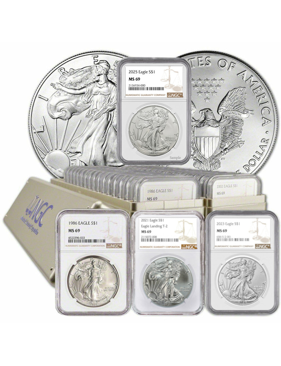 1986-2025 American Silver Eagle 41-pc Set NGC MS69 (3 New NGC Boxes)