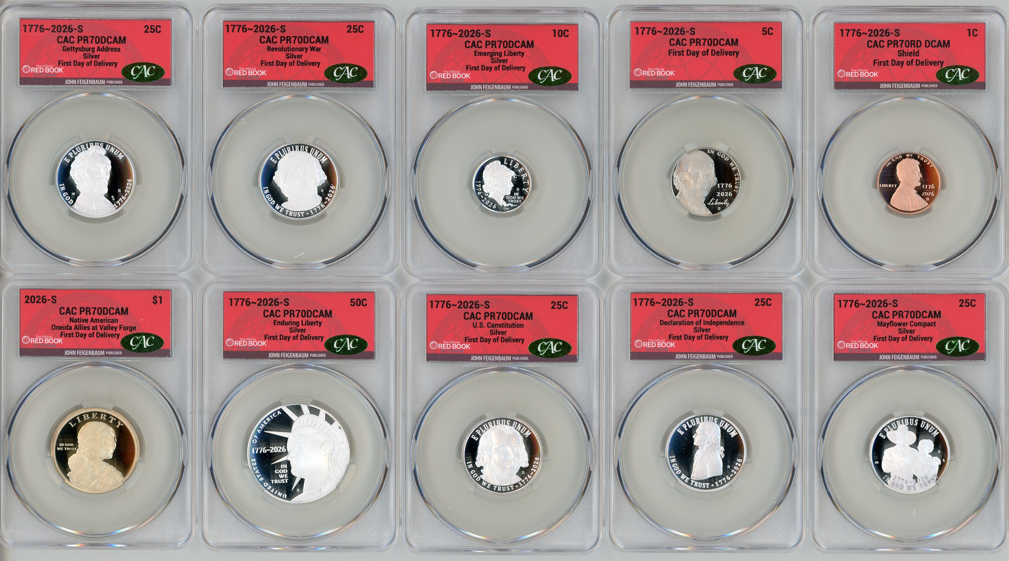 2026-S Semiquincentennial US Mint Proof Set CAC PR70 First Day of Delivery Feigenbaum Label