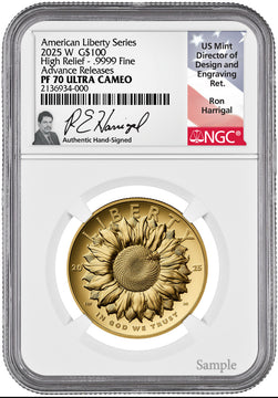 2025-W American Liberty Series Gold High Relief AR NGC PF70 Harrigal Signed