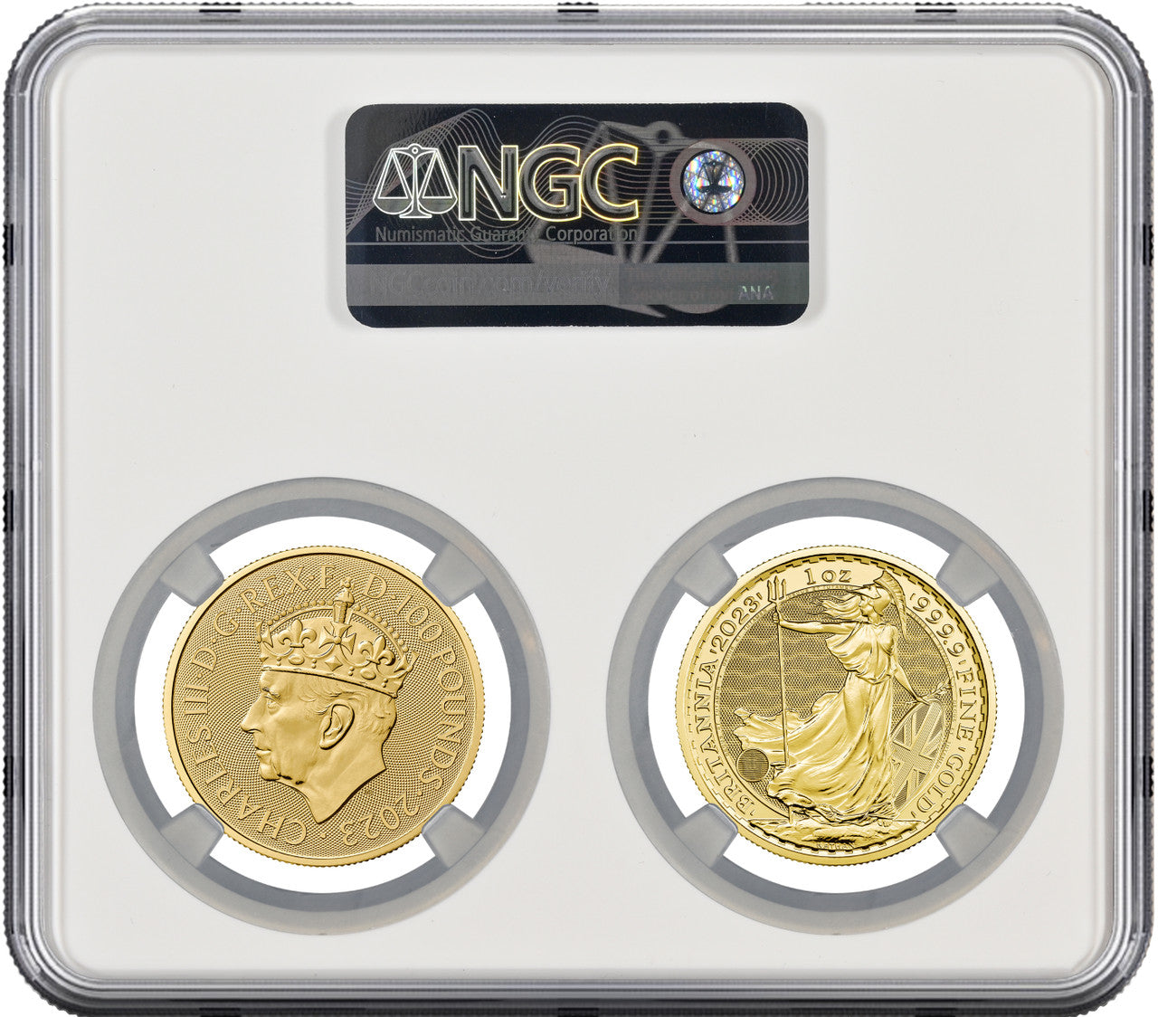 2023 G£100 King Charles III Coronation Gold 2 Coin Set Cypher/Britannia NGC MS70