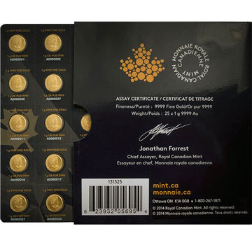 2021 25 Gram Canadian Gold MapleGram - 25x1g w/ Assay