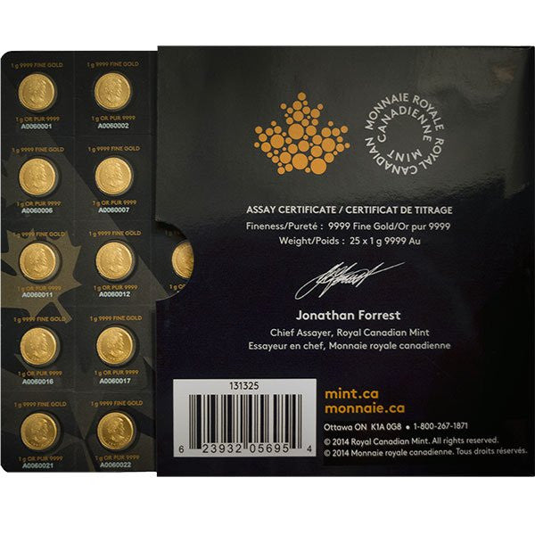 2021 25 Gram Canadian Gold MapleGram - 25x1g w/ Assay