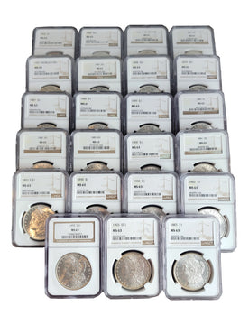 1878-1921 Morgan Dollar 24 Coin Set NGC MS63 (2 New NGC Boxes)