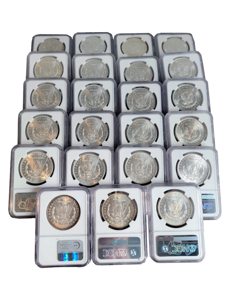 1878-1921 Morgan Dollar 24 Coin Set NGC MS63 (2 New NGC Boxes)