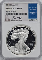 2018-S American Silver Eagle NGC PF70 Ed Moy Hand Signed