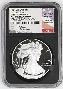 2016-W Proof Silver Eagle 1 oz FDI John NGC PF70 Mercanti