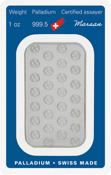 1 oz Palladium Bar - Argor Heraeus - 999.5 Fine in Sealed Assay Card