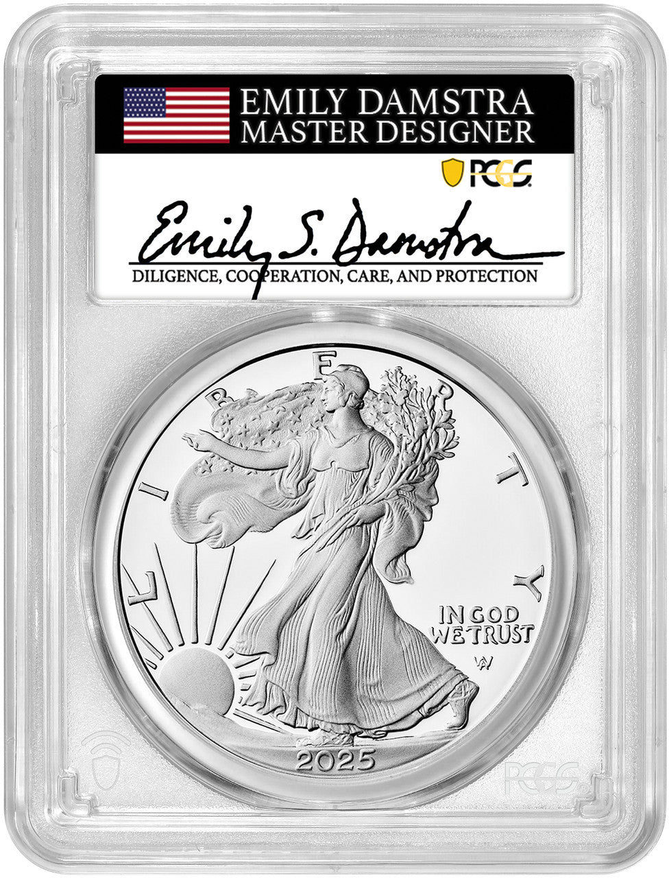 2025-S Silver Eagle First Day of Issue PCGS PR70DCAM Damstra Signed