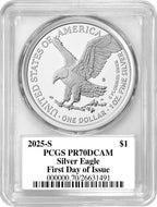 2025-S Silver Eagle First Day of Issue PCGS PR70DCAM Damstra Signed