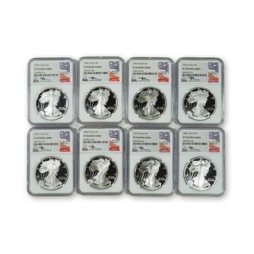 1993-2000 P American Proof Silver Eagle Set NGC PF70 Ultra Cameo Mercanti Signed