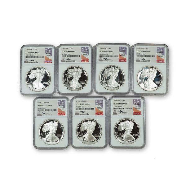 1986-1992 S American Proof Silver Eagle Set NGC PF70 Ultra Cameo