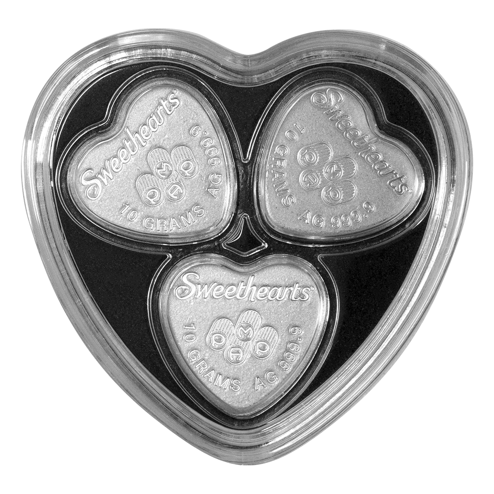 2023 Sweethearts® .9999 Pure Silver Hearts Set 10gm Three Coin Set 30gm Total