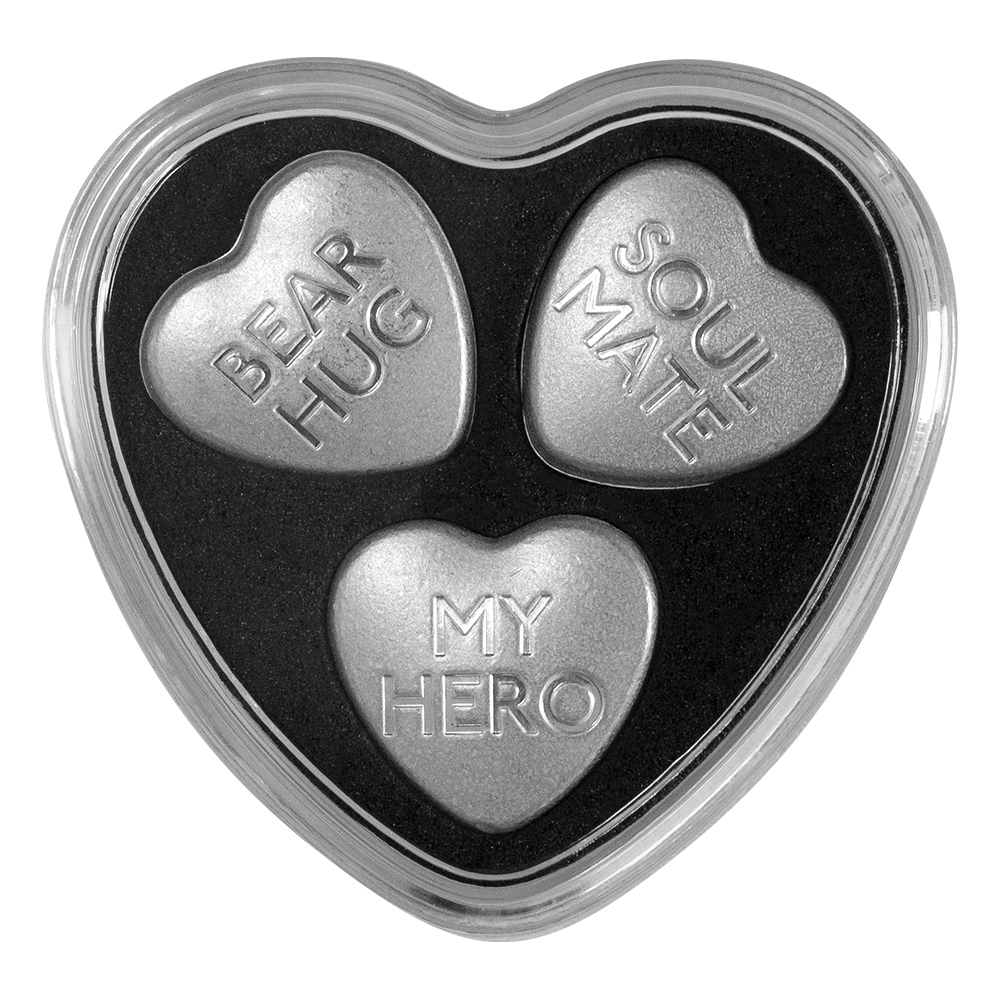 2023 Sweethearts® .9999 Pure Silver Hearts Set 10gm Three Coin Set 30gm Total