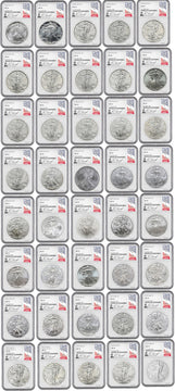 1986-2024 American Silver Eagle 40-pc Set NGC MS70 Ron Harrigal Signed - The Ultimate Silver Eagle Collection