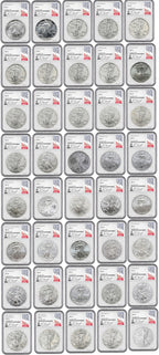 1986-2024 American Silver Eagle 40-pc Set NGC MS70 Ron Harrigal Signed - The Ultimate Silver Eagle Collection