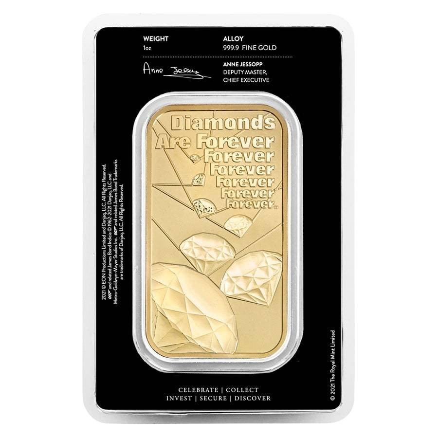 1 oz British James Bond Diamonds Are Forever Bar New w/ Assay