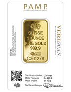 1 oz Pamp Suisse Gold Bar Lady Fortuna w/Assay