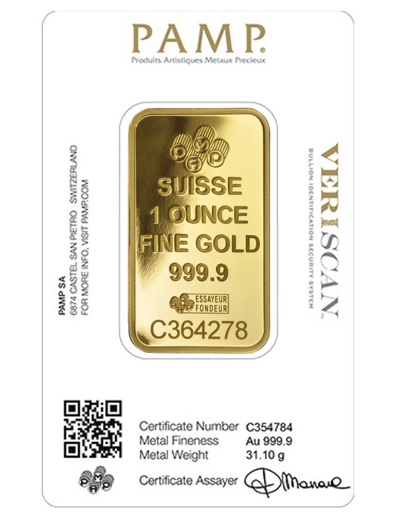 1 oz Pamp Suisse Gold Bar Lady Fortuna w/Assay