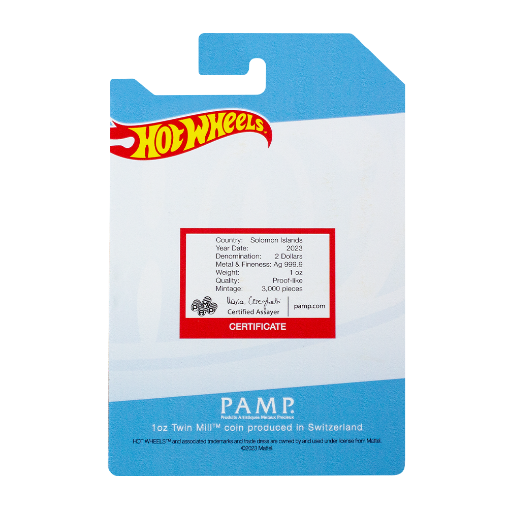 1 oz PAMP Suisse Silver 2023 Hot Wheels Twin Mill™ Colored Coin $2
