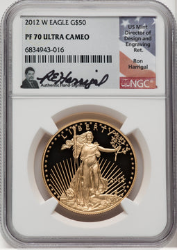 2012-W Gold American Eagle 4-Coin Set NGC PF70 Ron Harrigal Signed