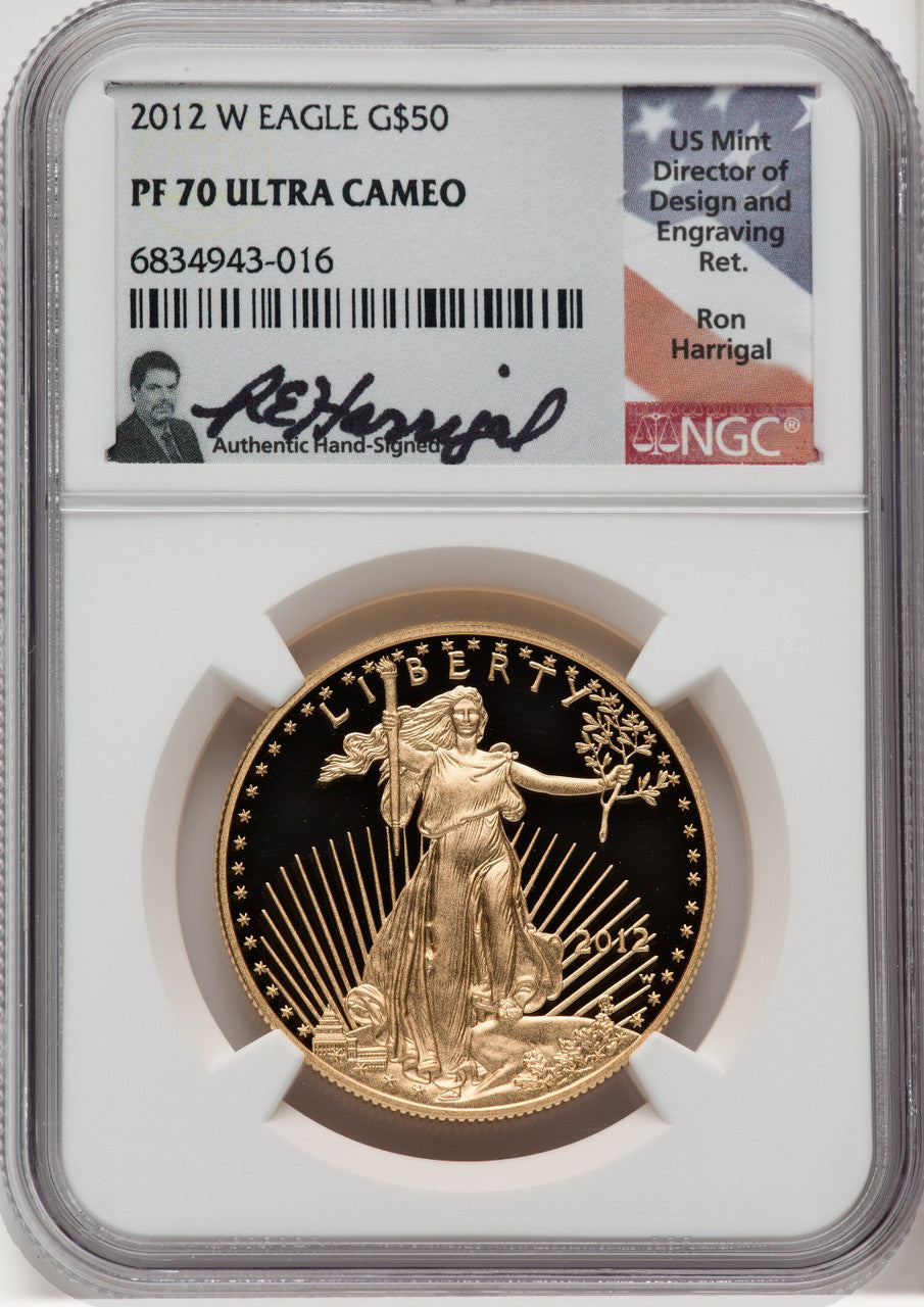 2012-W Gold American Eagle 4-Coin Set NGC PF70 Ron Harrigal Signed