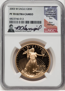 2003-W Gold American Eagle 4-Coin Set NGC PF70 Harrigal Signed