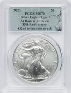 2021 American Silver Eagle Type 1 At Dusk & Dawn 35th Anniversary 432nd PCGS MS70