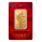2025 1 oz Gold Bar PAMP Lunar Legends White Snake w Assay
