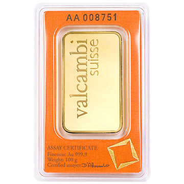 100 Gram Valcambi Gold Bar New w/ Assay
