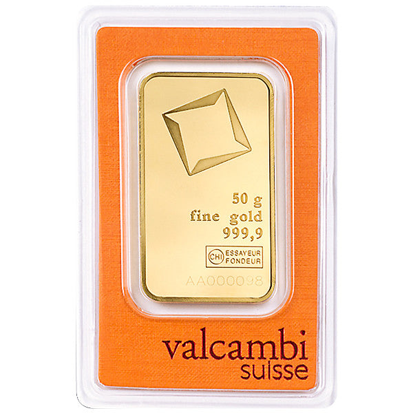50 Gram Valcambi Suisse Gold Bar New w/ Assay
